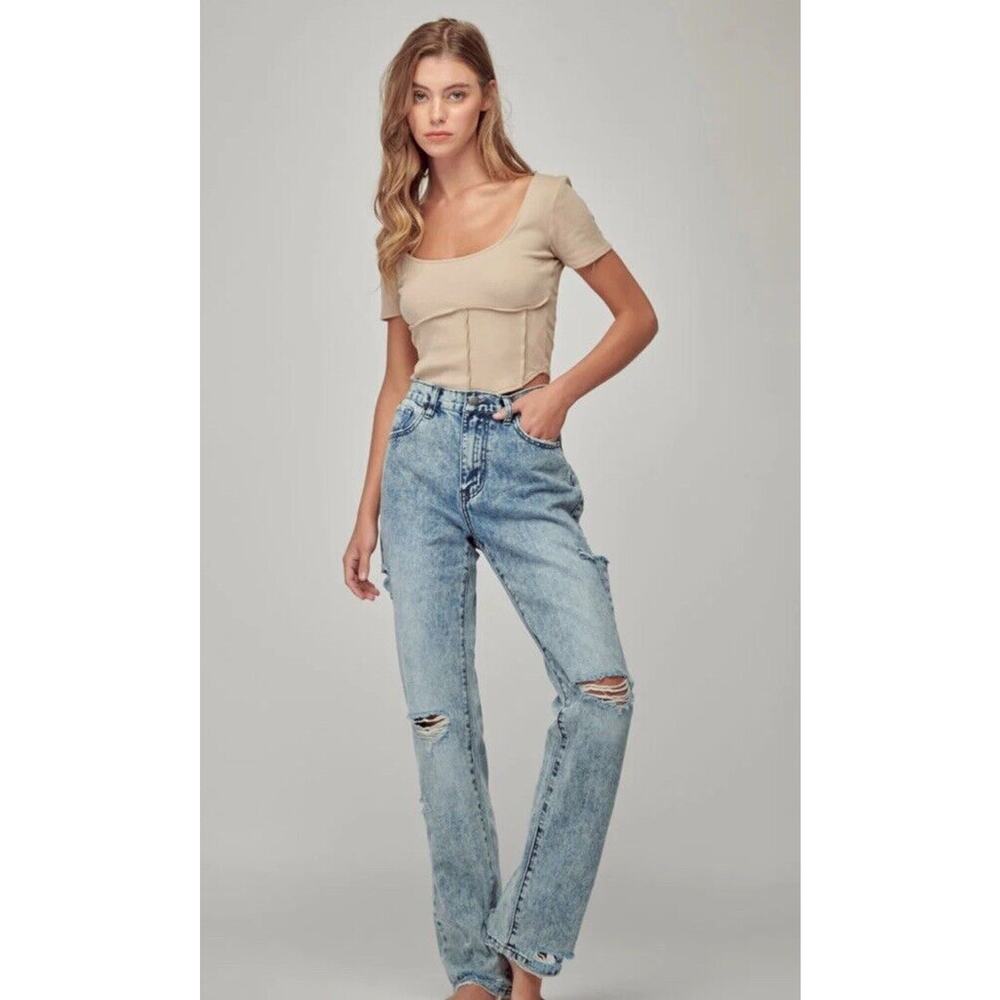 Nature Denim Jeans Mom 13/40 High Rise Distressed Stone Wash Wide‎ Edgy Grunge